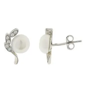 [222353] AR PERLA CON HOJITAS, PLATA RODIZADA