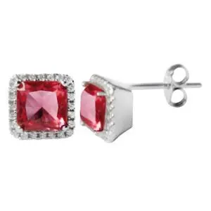 [222390] AR BASE CUADRADA, PIEDRA CARMIN BISEL PAVÉ, PLATA RODIZADA