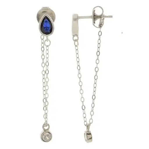 [222403] AR GOTA AZUL CON CADENA, PLATA 925