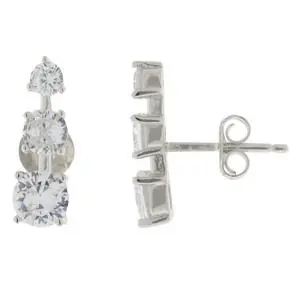 [222407] AR TRES ZIRCONIAS, PLATA RODIZADA