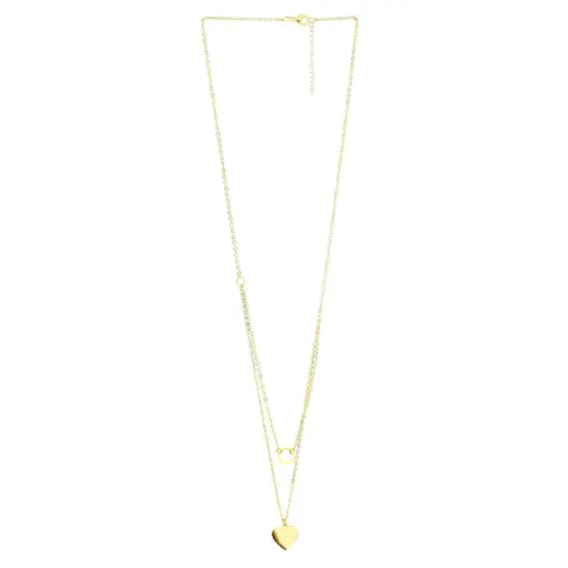 [332124] COLL DOBLE, CORAZÓN Y ARO, ACERO DORADO