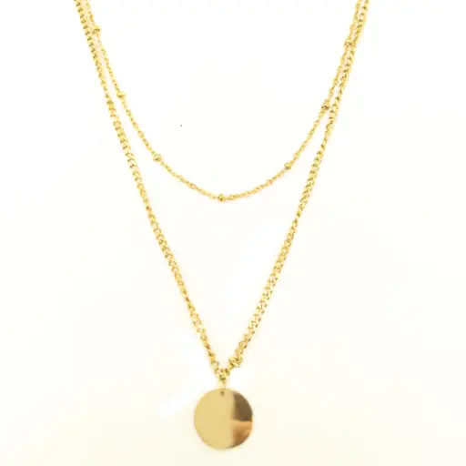 [332138] COLL DOBLE CIRCULO Y BOLITAS, ACERO DORADO