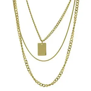 [332140] COLL TRIPLE CADENA CON PLACA, ACERO DORADO