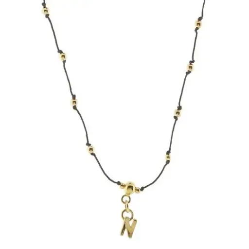 [433014] COLLAR HILO BOLITAS LETRA N, CHAPA