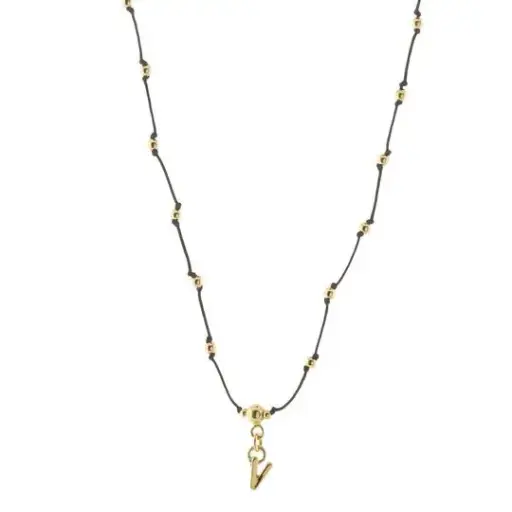[433019] COLLAR HILO BOLITAS LETRA V, CHAPA