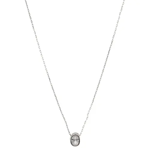 [232084] COLL OVALO CRISTAL, PLATA RODIZADA