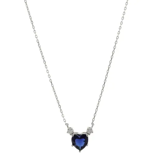 [232093] COLL CORAZÓN CRISTAL AZUL, PLATA RODIZADA