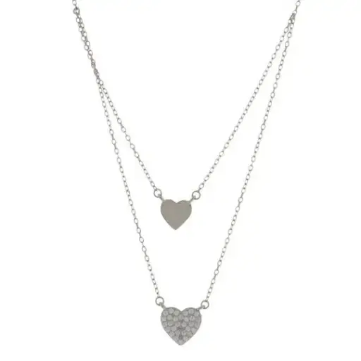 [232099] COLL DOBLE CORAZONES PAVÉ Y LISO, PLATA .925