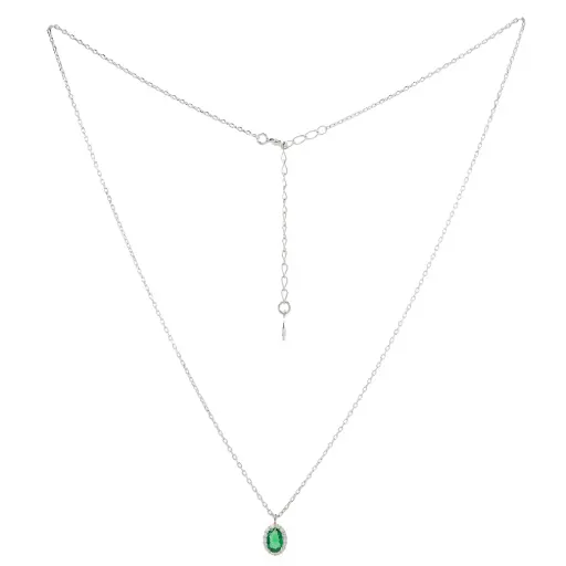 [232109] CO OVALO ESMERALDA,BISEL PAVÉ, PLATA RODIZADA