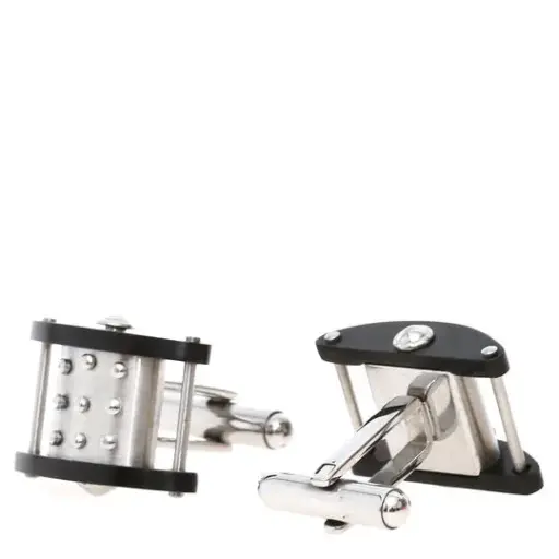 [7502247911482] AZA-003MNN MANCUERNILLAS RALLADOR, ACERO CON DETALLE EN ESMALTE NEGRO