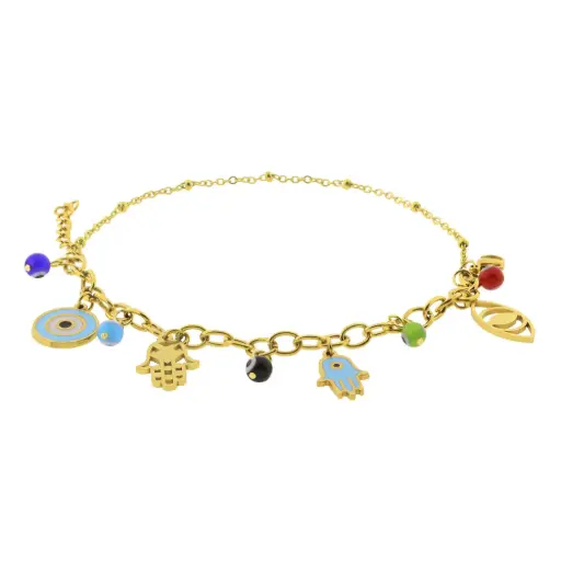 [352140] PULS. HAMSA CALADA Y OJOS, ACERO DORADO