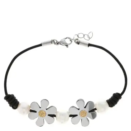 [7502247911093] AZAP-024PU PULS. CUERO CON FLORES Y PERLAS, DETALLES ORO 18 K