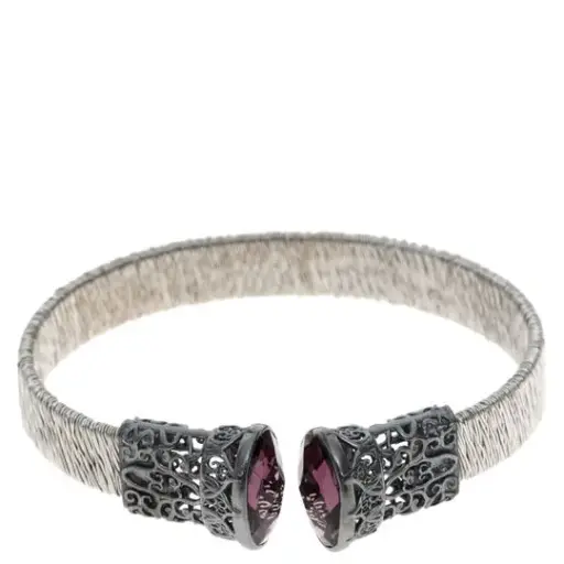 [7502247913806] AZAG010PU PULS. MALLA HILO ACERO, CON PUNTAS EN PLATA PAVONADA Y PIEDRAS FACETADAS