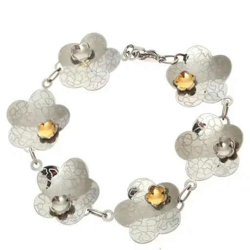 [7502247914773] AZAG025PU PULS. FLORES GRABADAS ACERO CON DETALLE EN ORO 18 K