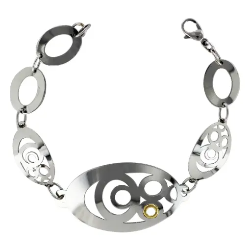 [7502247914117] AZAG027PU PULS. ELIPCES ACERO CON DETALLES ORO 18 K