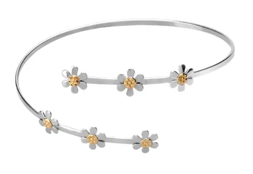 [7502247914414] AZAG033PU PULS. HILO ACERO CON FLORES MINI Y DETALLES ORO 18 K