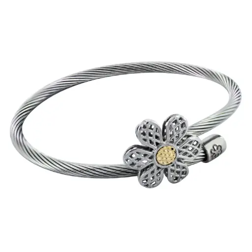 [7502247913813] AZAG040PU PULS. TIPO GARRA, CABLE ACERO FLOR RED Y CENTRO ORO 18 K