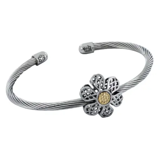 [7502247913820] AZAG041PU PULS. CABLE ACERO, FLOR RED Y CENTRO ORO 18 K