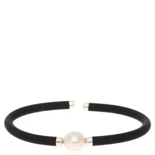 [7502247913370] AZCA-012PU PULS. CAUCHO NEGRO PERLA CENTRAL DETALLES PLATA
