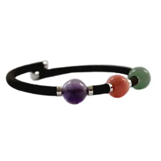 [7502247915749] AZCA-021PU PULS. CAUCHO COLOR CHOCOLATE CON AMATISTA, CORAL Y TURQUESA