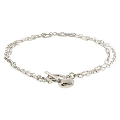 [242051] PULS CADENA DOBLE CON CORAZÓN, PLATA RODIZADA