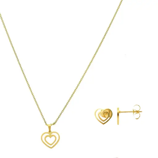 [372067] SET CORAZONES CALADOS DOBLES, ACERO DORADO