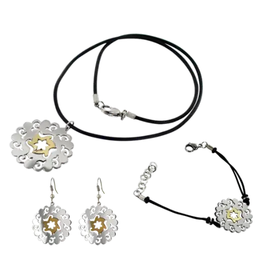 [7502247914803] AZA-002JGO JUEGO ROSETÓN, ACERO CON DETALLE ORO 18K