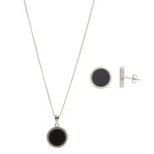 [252029] SET CIRCULO NEGRO, PLATA .925