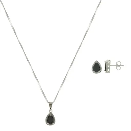 [252039] SET GOTA NEGRA BISEL PAVÉ, PLATA RODIZADA
