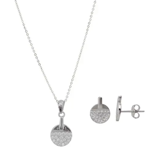 [252048] SET CIRCULO PAVÉ, PLATA 925 RODIZADA