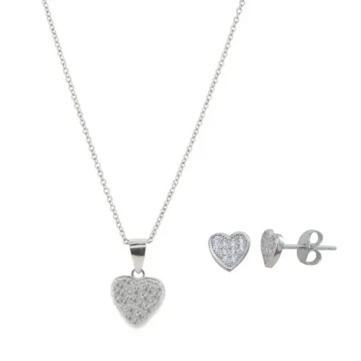 [252049] SET CORAZONES PAVÉ BISEL, PLATA RODIZADA