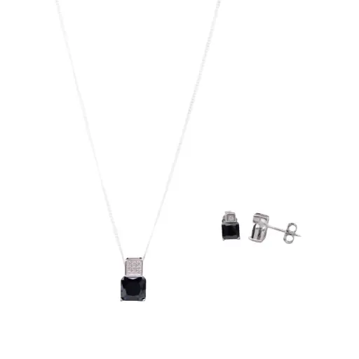 [252051] SET CUADRO NEGRO LINEA PAVÉ, PLATA RODIZADA