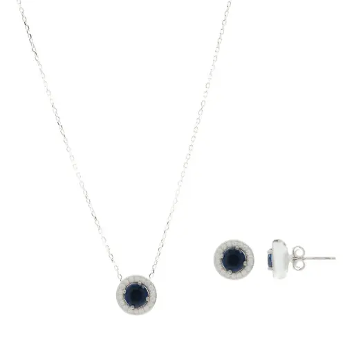 [252054] SET CIRCULO AZUL, PLATA RODIZADA